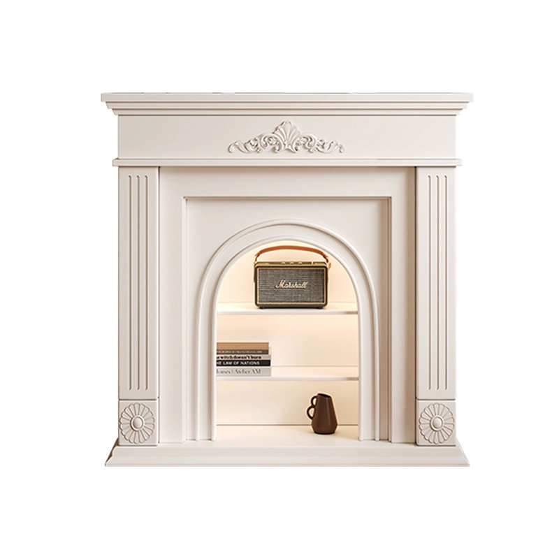 Beige Solid Wood Electric Fireplace, 43.31" H x 31.5" W x 13.78" D