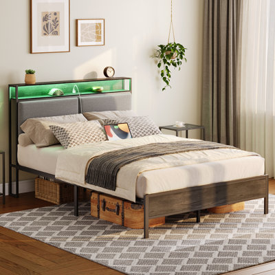 Jeffory Bed with Storage Headboard and Integrated Charging Station 