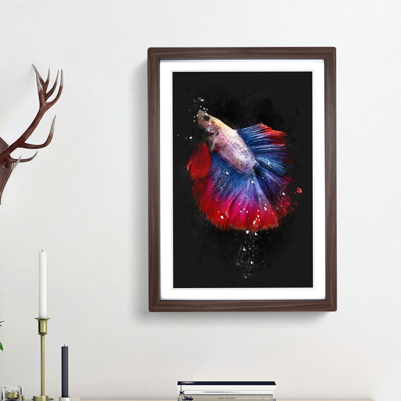Siamese Fighting Fish - Picture Frame Graphic Art Print, Walnut Framed, 87cm H x 62cm W x 2cm D