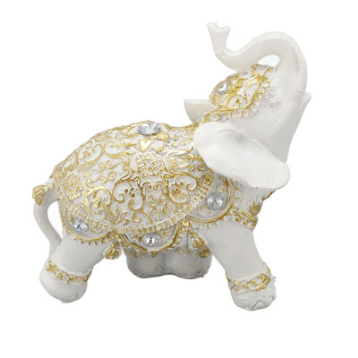 Elephant Statue White Resin Cute Lucky Sculpture for Entryway Bookshelf Computer Desk Home Decoration S