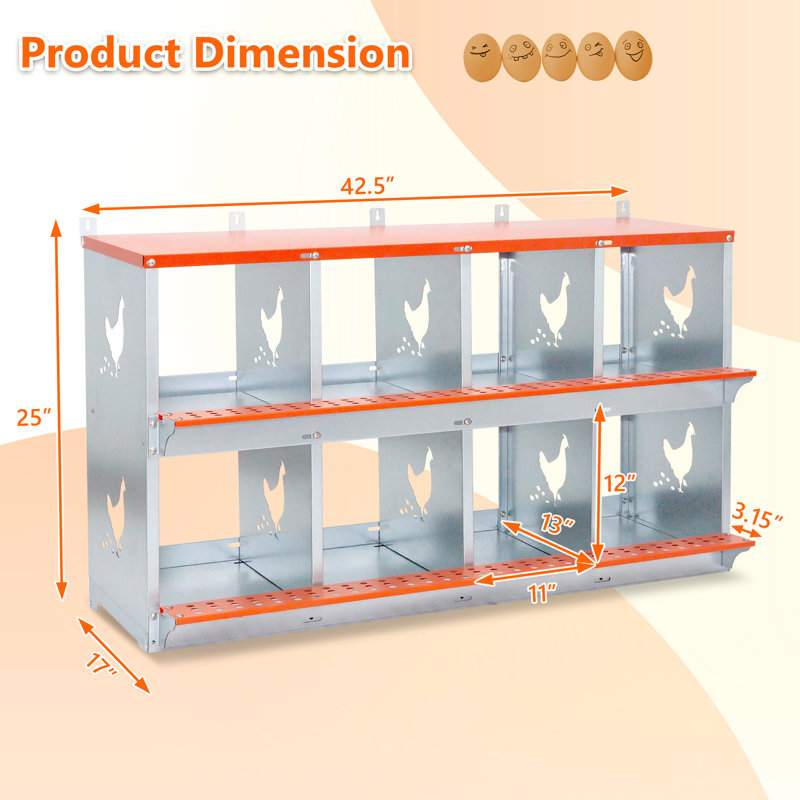 8 Metal Nest Box For Ducks Orange Vented Galvanized Steel Wall Mount Showcasing Easy Egg Collection And Natural Coconut Fiber Pad With