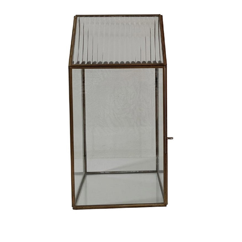 Small Terrarium With Stand Brown Patina Iron & Glass, 27.6" H x 8.27" W