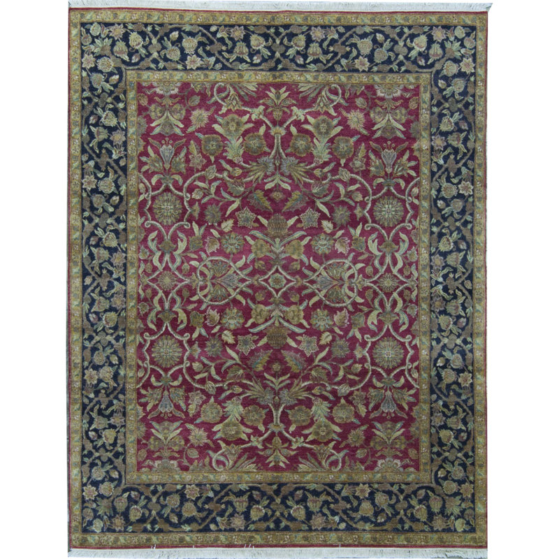 Tapis rouge et noir noué à la main de haute qualité