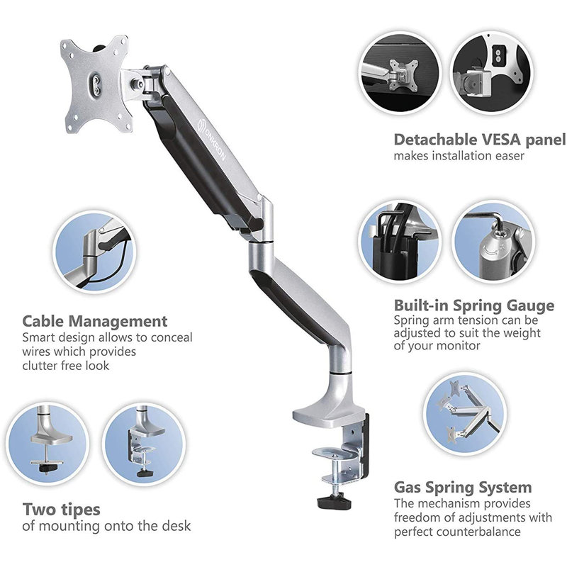 ONKRON Single Screen Desktop Mount, Silver