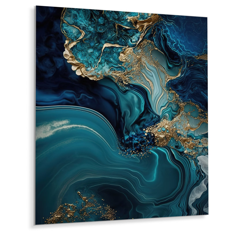 Décoration murale abstraite abstraite géode turquoise I - marbre, H 32 po x l 24 po