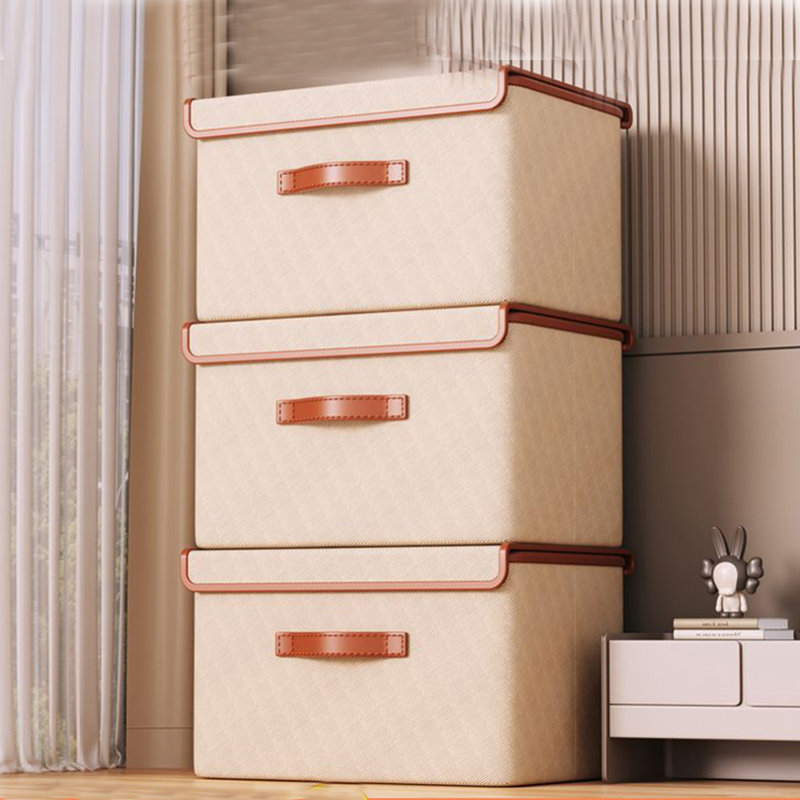 Grands bacs de rangement pliables, boîte en tissu de lin avec couvercle, organisateur pour tablettes, cubes pour serviettes, vêtements (ensemble de 3)