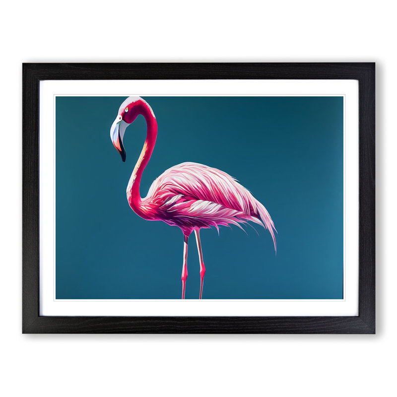 Appealing Flamingo - Single Picture Frame Print, 25cm H x 34cm W, Black