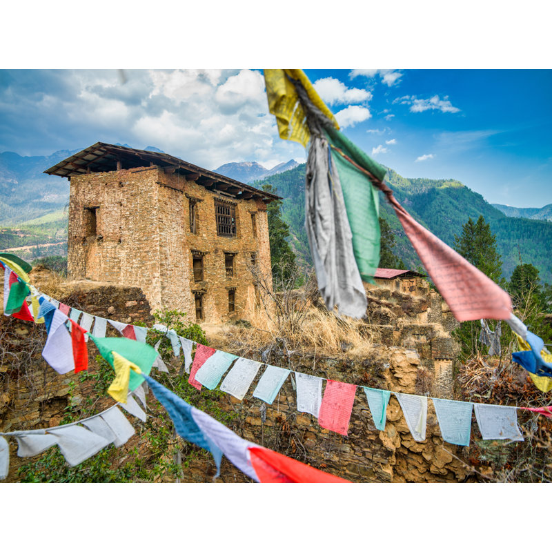 Old Bhutan Monastery Print by Mark Paulda, Black Framed Canvas, 24" H x 32" W