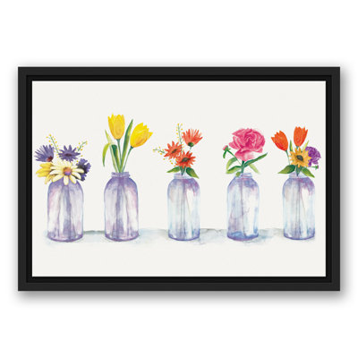 Fleurs peintes dans des pots en verre - Peinture sur toile