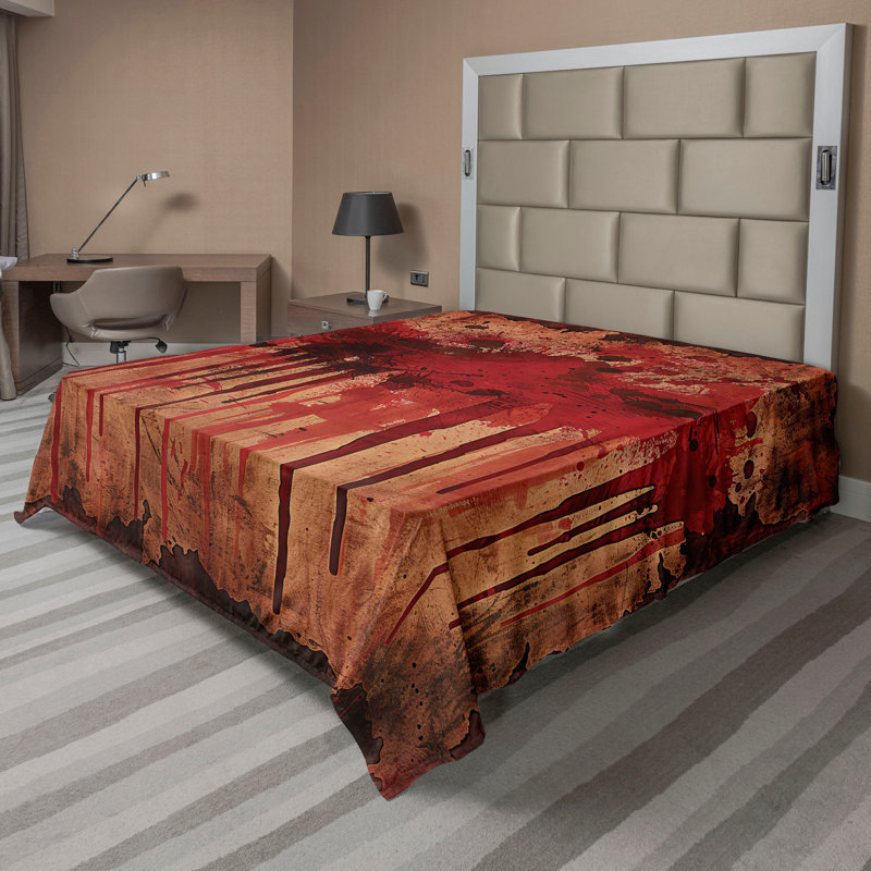 Ambesonne Halloween Top Flat Sheet Rustic Blood Splatter Dark Coral Pale Ruby, California King Flat Sheet