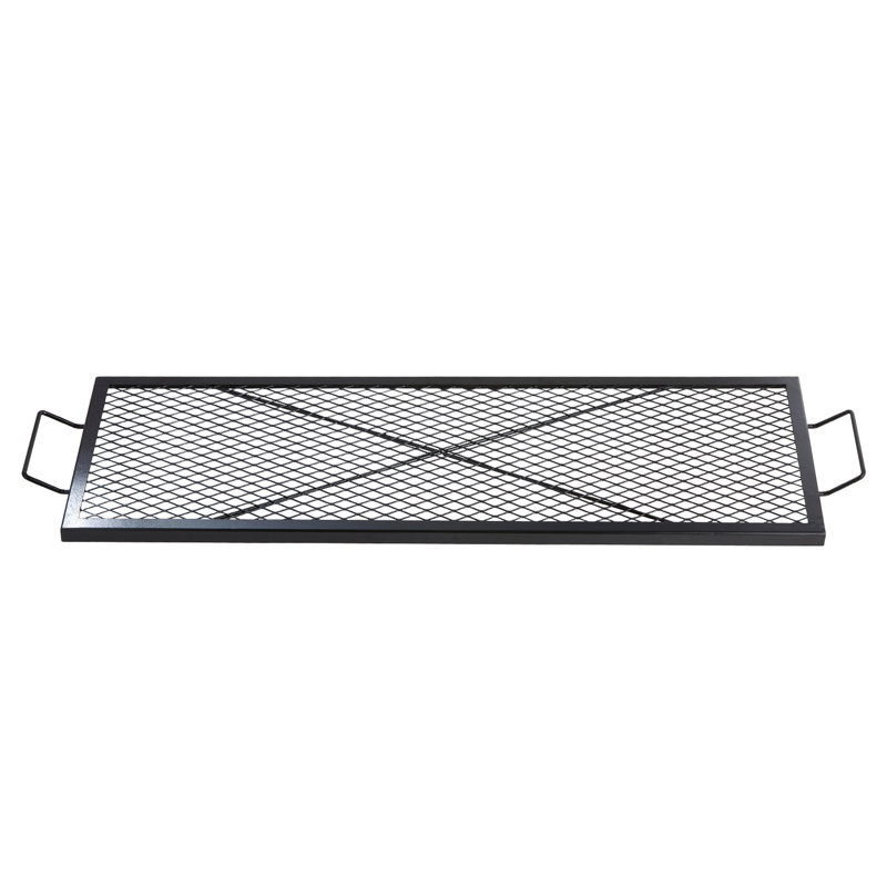 Foyer de cuisson rectangulaire en forme de foyer, acier robuste de 44 pouces, batterie de cuisine de camping portable, grande surface pour plusieurs aliments, barbecue résistant aux températures élevées, grille barbecue en acier, poignée facile à transporter,