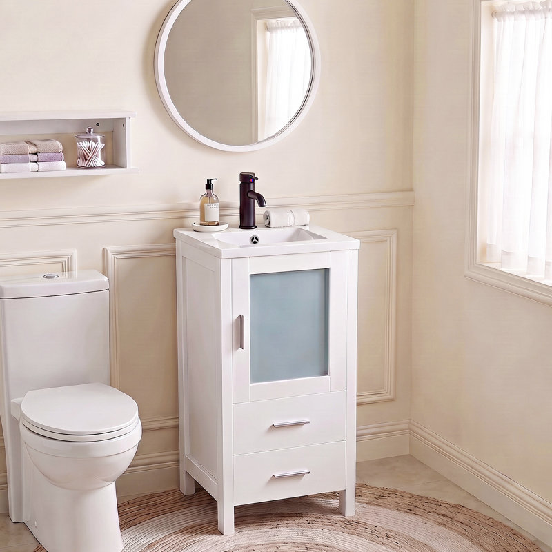  Meuble-lavabo simple 16 po avec plateau en céramique 16 po, Blanc