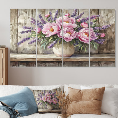 Pivoines et lavande Bouquet I - et - art mural traditionnel pour le salon