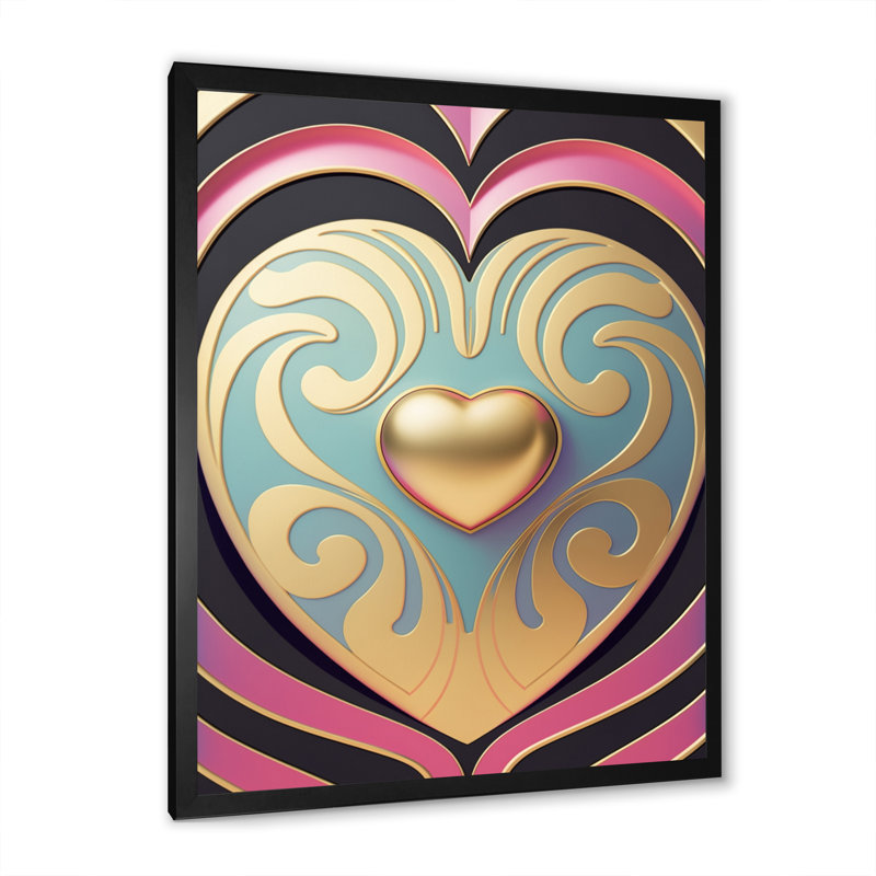 «Shining Contemporary Gold Heart V», reproduction sur toile, Impression noire sur toile encadrée, H 44 po x l 34 po x P 1 po
