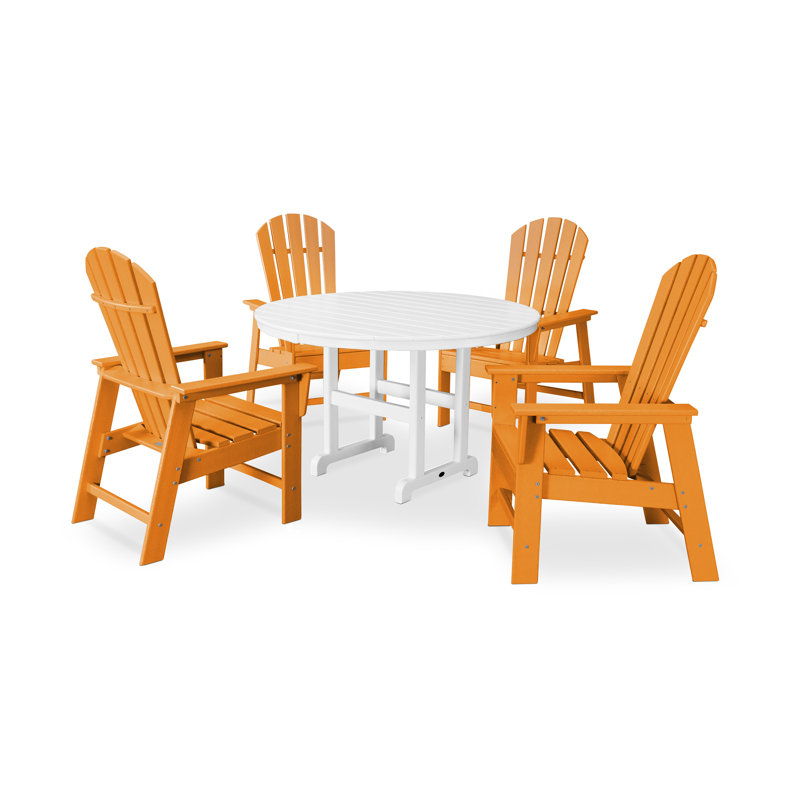 POLYWOOD South Beach 5-Piece Round Farmhouse Dining Set, Tangerine/White
