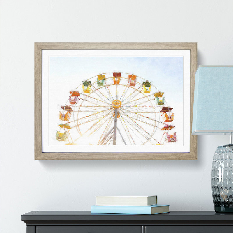 Colourful Ferris Wheel - Picture Frame Graphic Art Print, 62cm H x 87cm W x 2cm D, Oak Framed