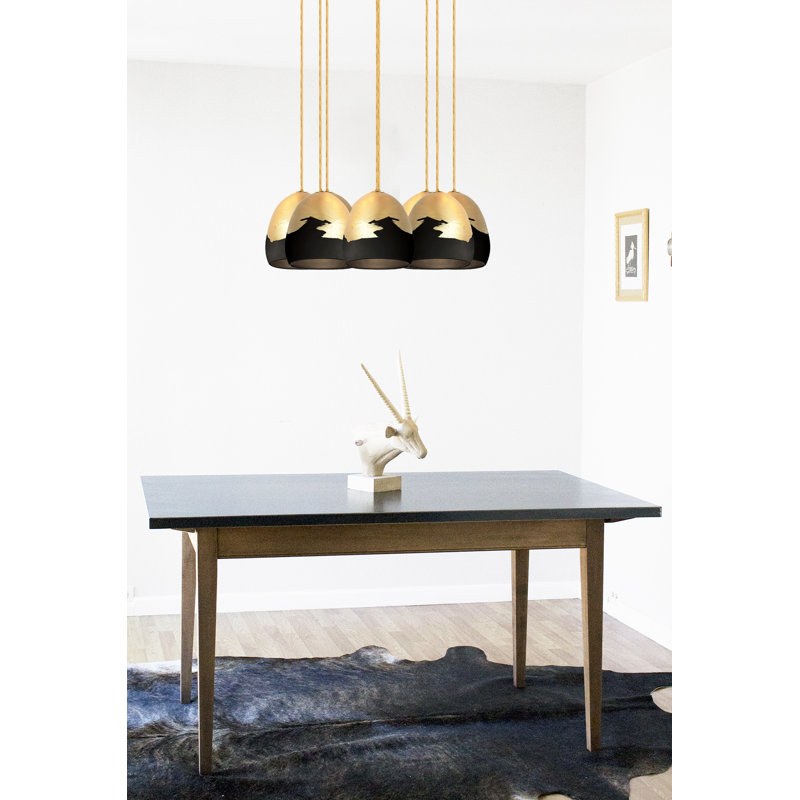 Lustre en dôme à 8 lumières Ombre, H 108 po x l 18 po x P 18 po, Cordon tressé en laiton, Noir / Bronze