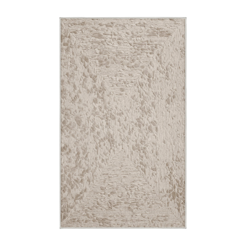 Tapis beige lavable à la machine, Rectangulaire 3 pi x 5 pi