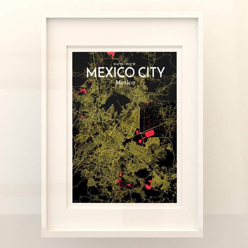 Mexico City Map in Contrast 1 Piece Wall Art, 24cm H x 18cm W x 0.05cm D