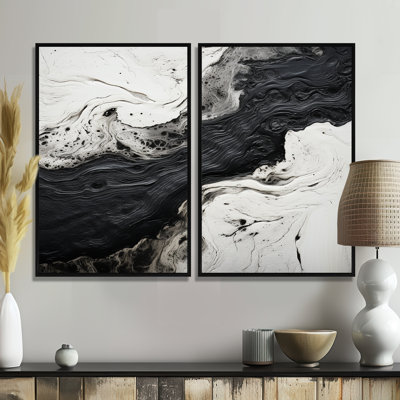 Black And White Paint River I - Black Art Prints On Canvas
