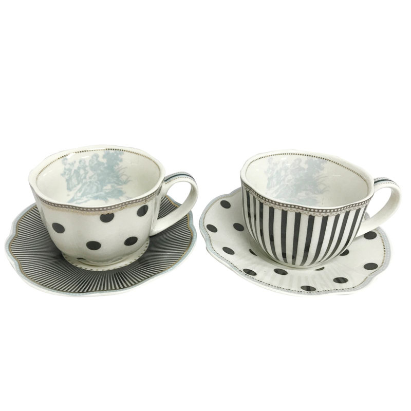 Tasses et soucoupes en porcelaine à motif toile de Jouy bleu marine, lot de 2