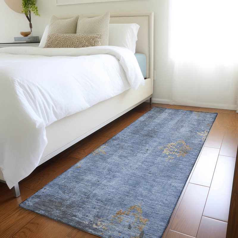 Machine Washable Indoor/Outdoor Xhevrie Denim Rug, Runner 2'3" x 7'6"