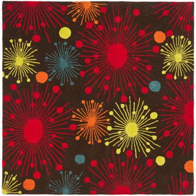 Tapis noir / rouge en laine touffeté à la main à motif abstrait Amier