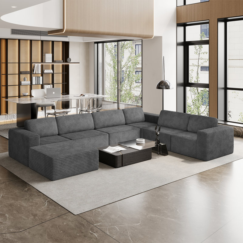 Modular Oversized 404Cm 6-Seater Right-Facing L-Shaped Corduroy Sofa, No Assembly Required   , Grey