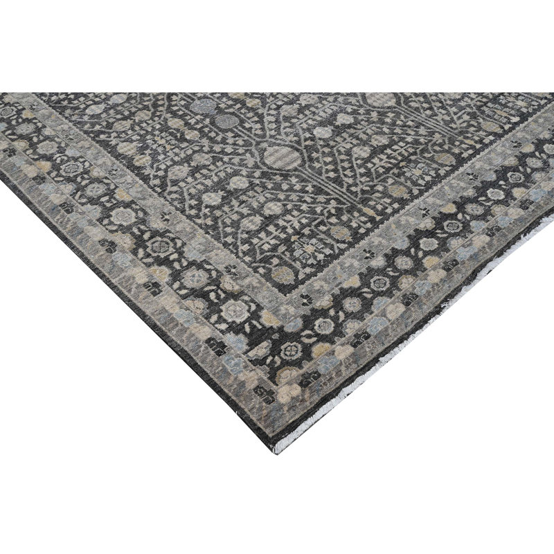 Hand Knotted Wool Oriental Area Rug in Dark Gray, Rectangle 9' x 12'