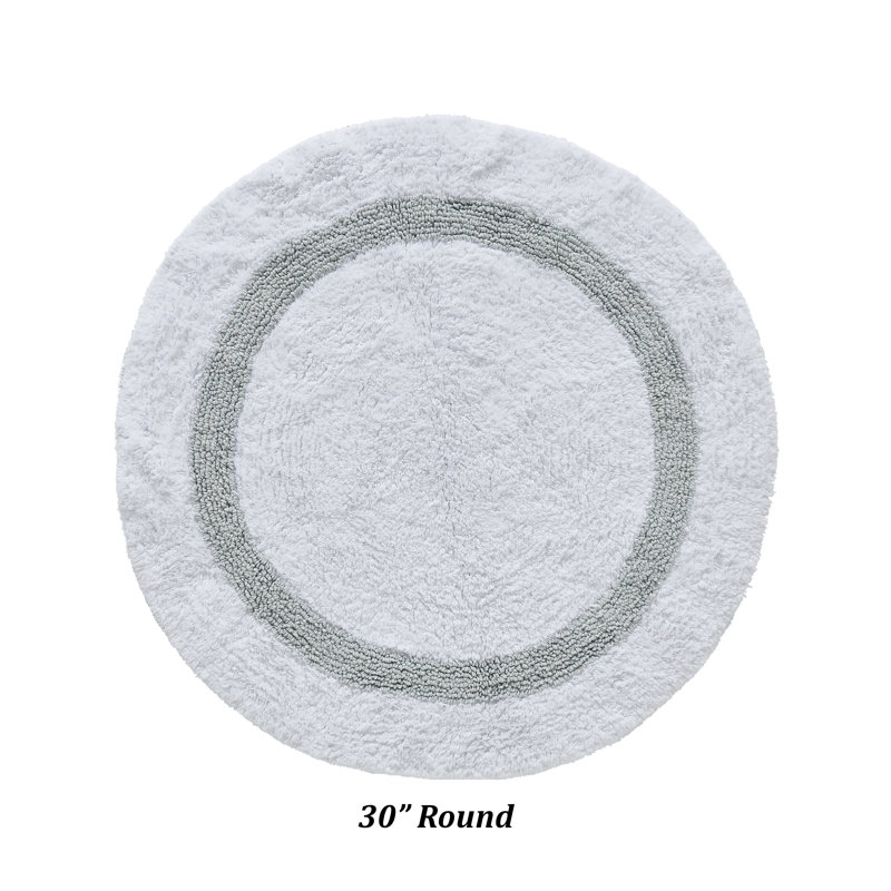 Tapis pour salle de bain réversible 100% coton Widman, Rond 30 po, Blanc / Bleu