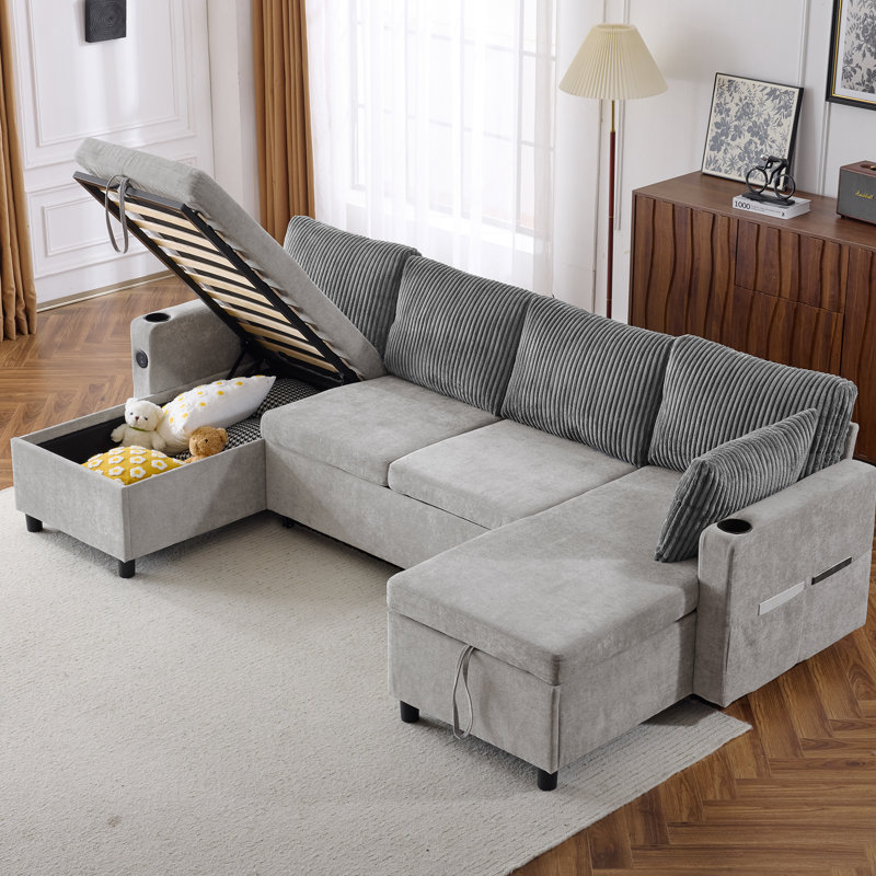 Canapés modulaires gris multifonctionnels avec rangement, tissu chenille, solution de salon moderne