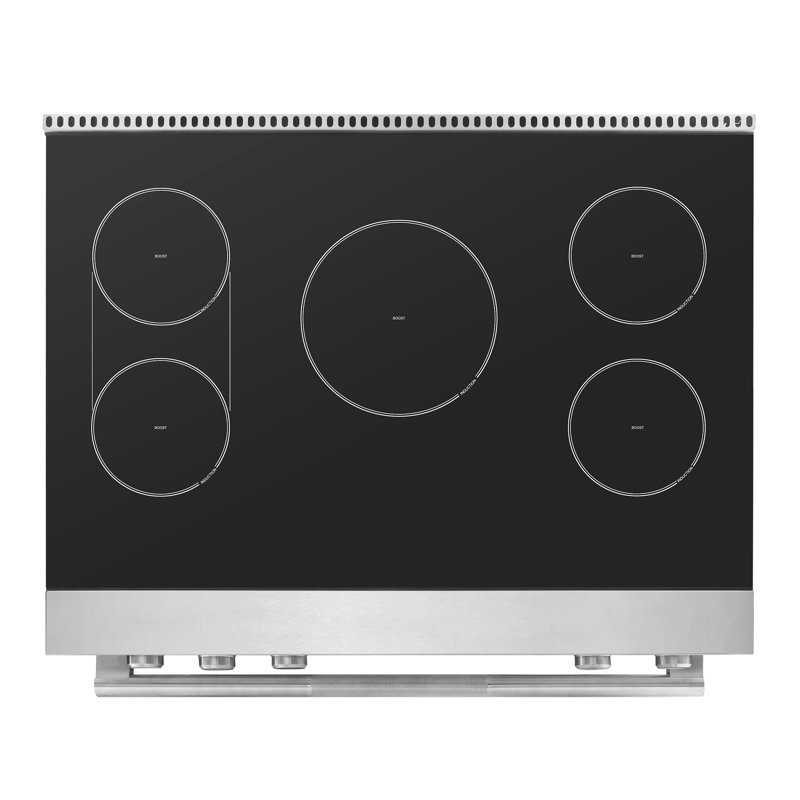 Cosmo 36 po Collection Stellar Pi. Plaque de cuisson à induction, plaque de cuisson en verre céramique à 5 brûleurs, four à convection, acier inoxydable
