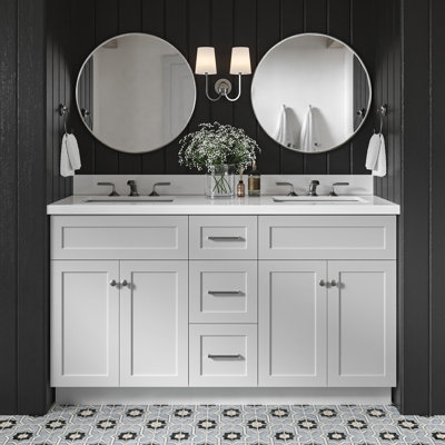 Hamlet 61'' Double Bathroom Vanity with White Quartz Top