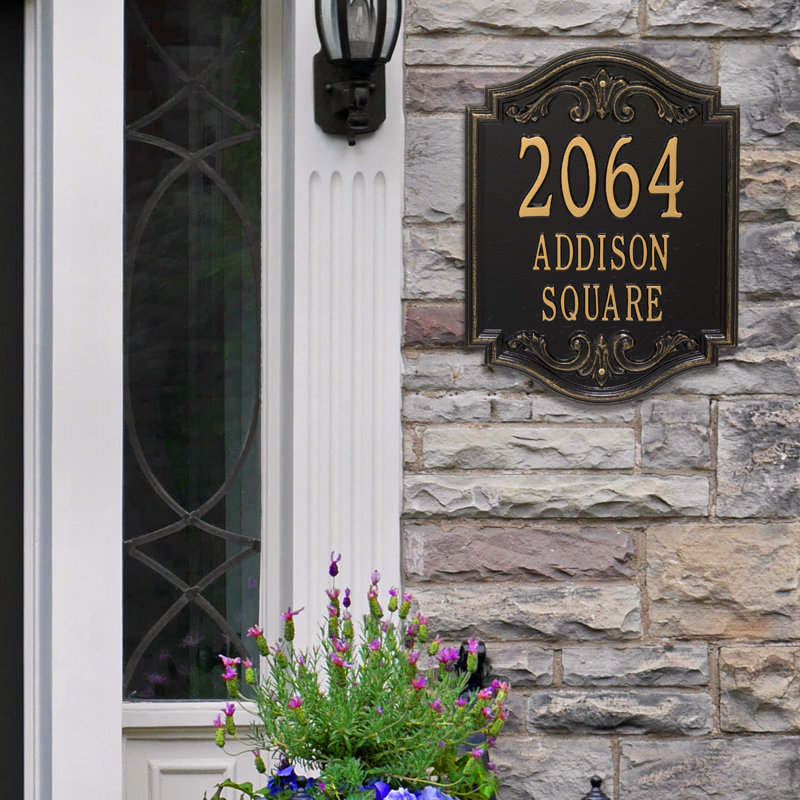 Signature Series 3-Line Wall Address Plaque, Black, Gold, Yes