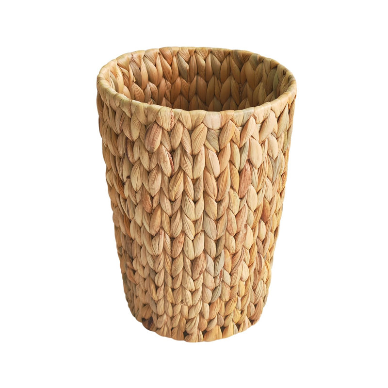 2 Gallon Round Wicker Trash Can – Water Hyacinth Waste Basket for Small Bathroom, Bedroom, Home Office & Compact Spaces