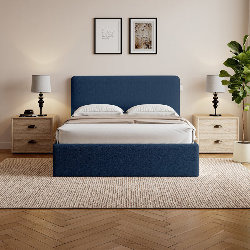 Revaz Upholstered Ottoman Storage Bed, Double (4'6), Dark Blue