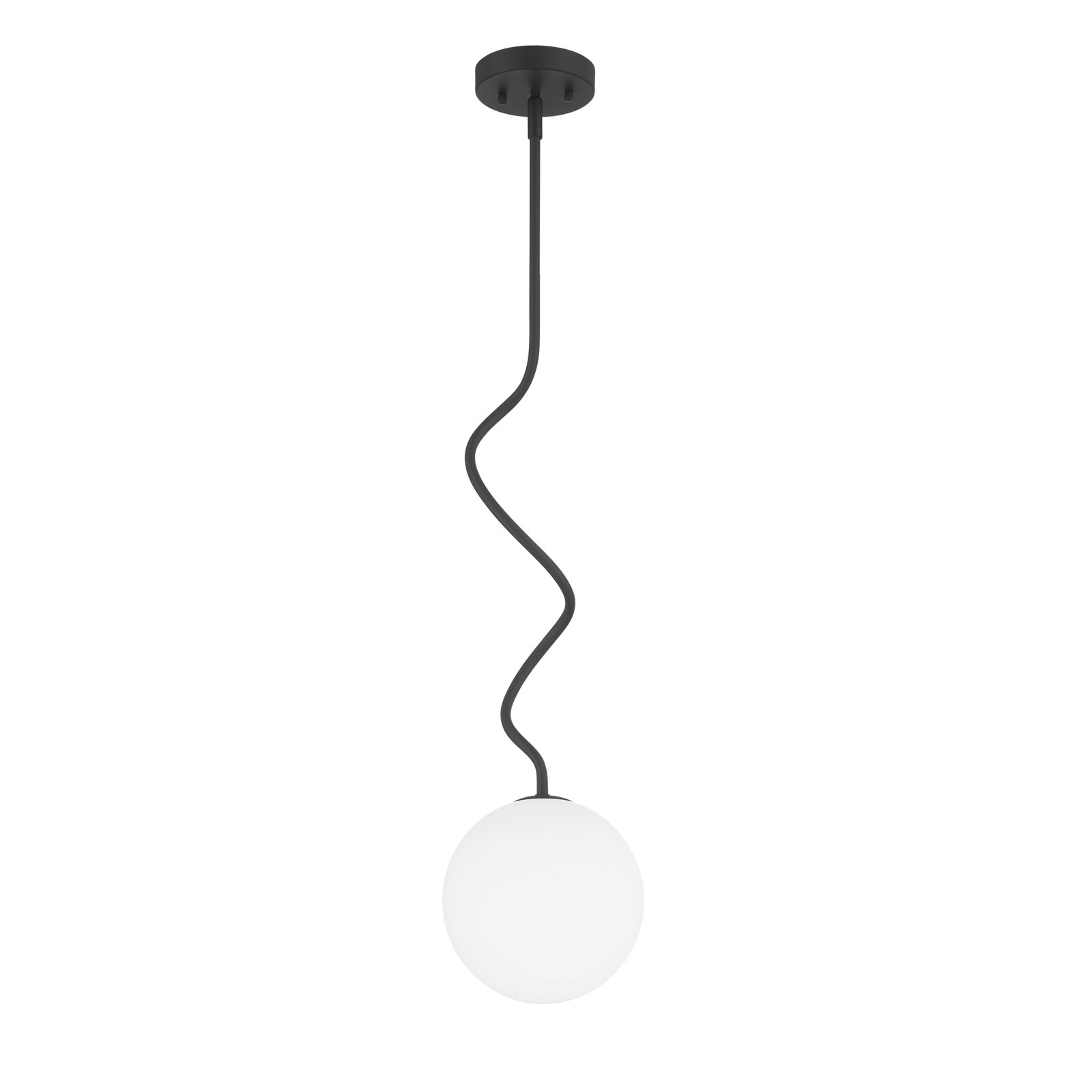 S-Curve Globe Pendant with White Jade Glass, Matte Black