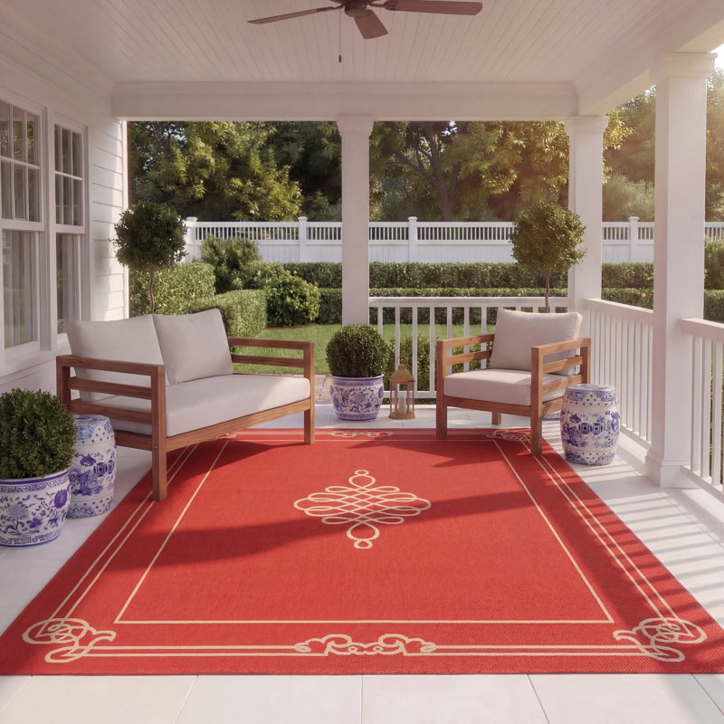 Tapis d'intérieur / extérieur Cherene, Rectangle 8 pi x 11 pi, Red