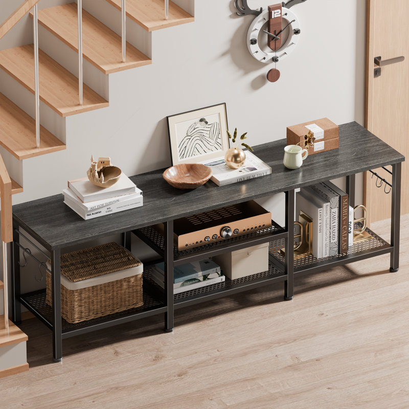 Media Console Table Entertainment Center with Open Storage Shelves & Soundbar Shelf, TV Stand for Living Room Decor, 55"