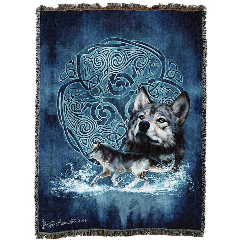 Couverture Pure Country Weavers Celtic Wolves par Brigid Ashwood - jeté en coton tissé - fabriqué aux États-Unis (72 x 54)