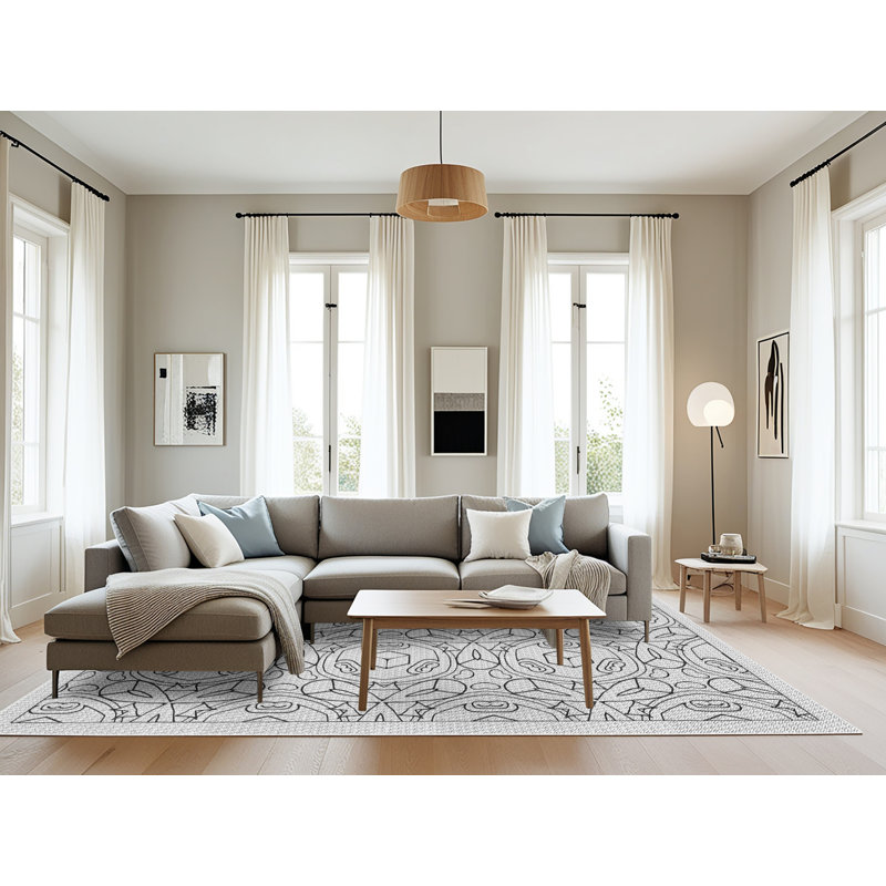 Tapis gris tissé à la machine, Rectangle 8 pi x 10 pi