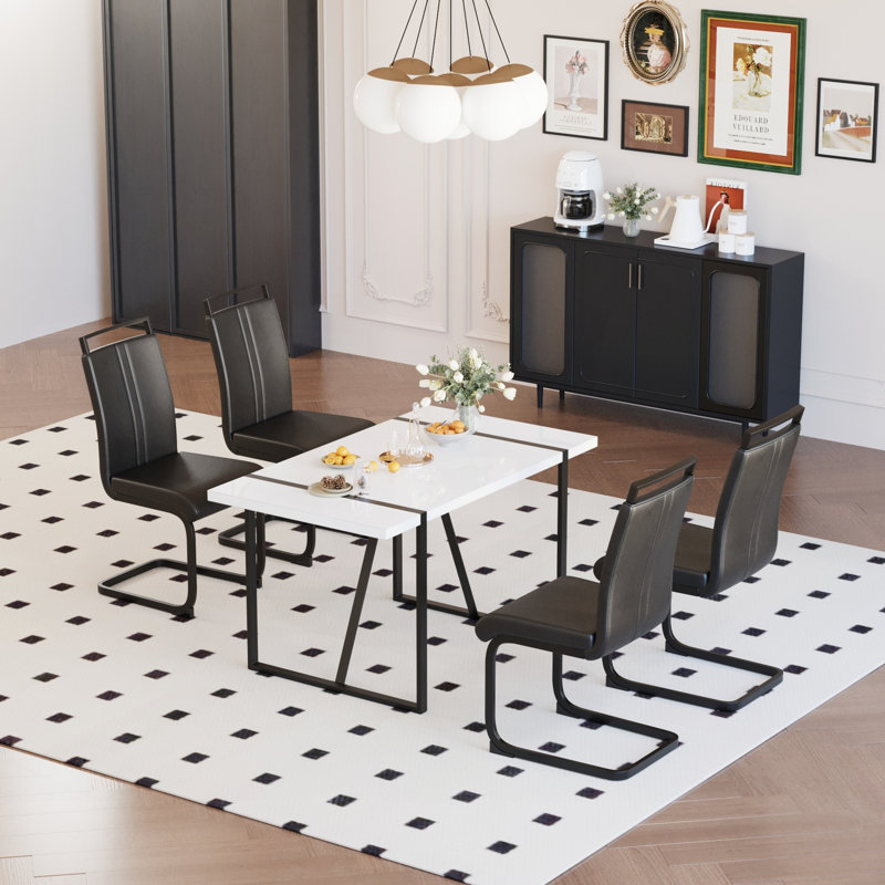 Ensemble de table de salle à manger en bois aggloméré rectangulaire blanc de 55 po et 4 chaises de salle à manger en polyuréthane