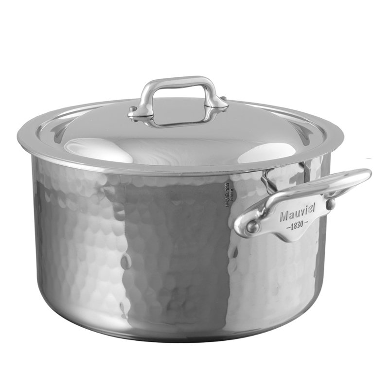 Mauviel M'elite Hammered 5-Ply Stewpan With Curved Lid, Cast Stainless Steel Handles, 9.2-Qt