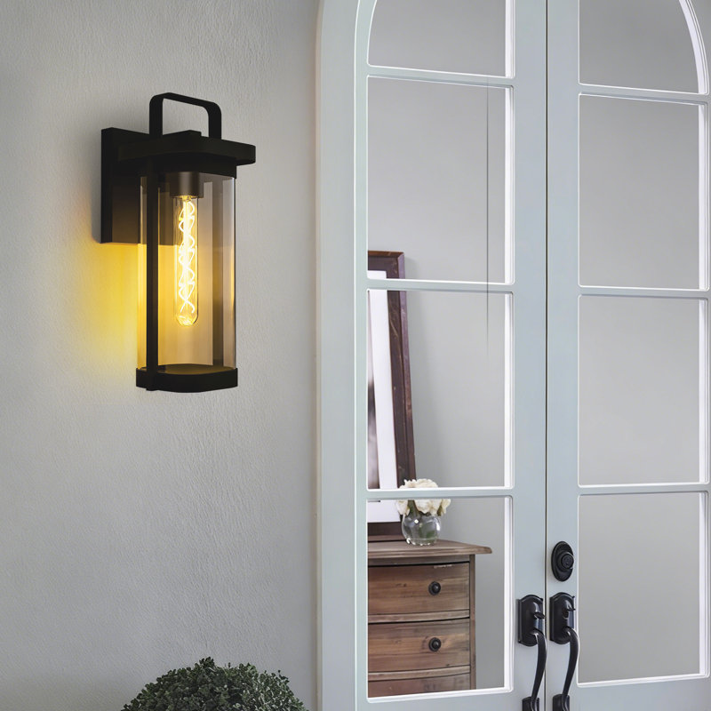Outdoor Wall Sconce Light, Matte Black Metal & Tempered Glass Shade Wall Lantern Waterproof For Porch Doorway Patio, 1