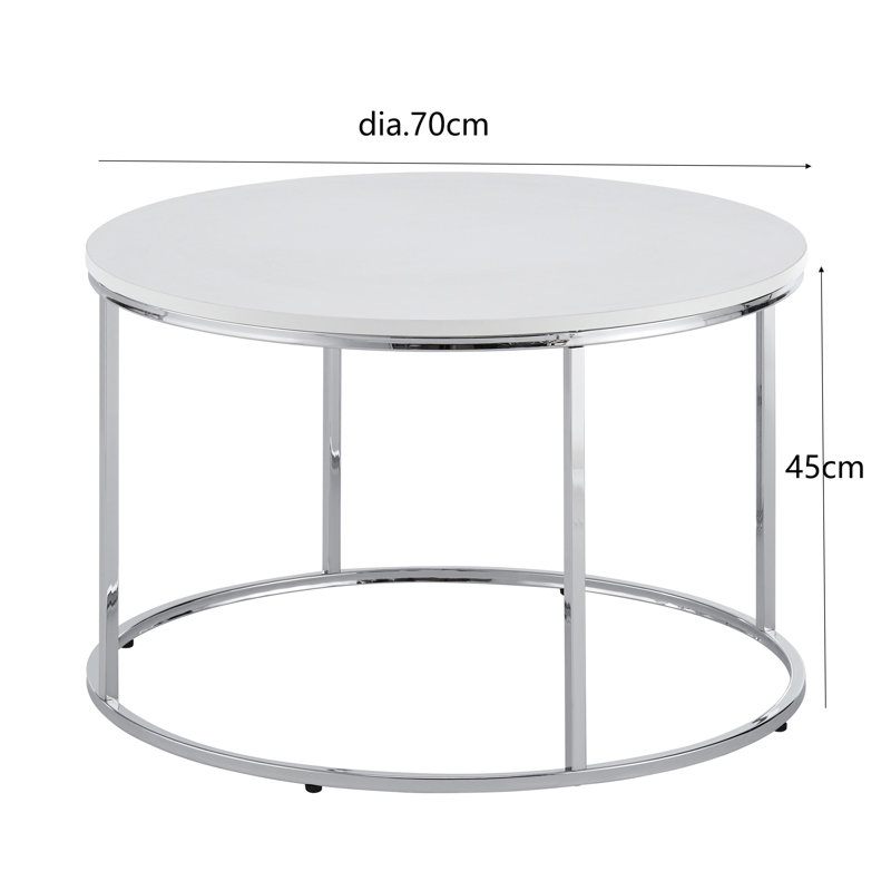 Circular Coffee Table With Silver Metal Frame and Wood White Table Top