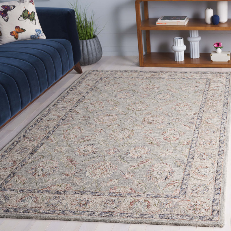 Georgiana Hand Tufted Wool/Cotton Oriental Rug in Grey/Rust, Rectangle 5' x 8'