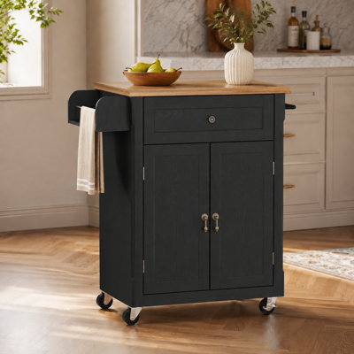Rolling Kitchen Island with Storage Drawer, Portable Kitchen Cart on Wheels with Solid Wood Veneer