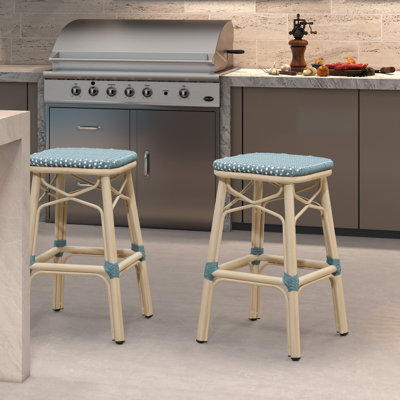 Tabouret de bar et de comptoir d'extérieur en rotin PE de style campagne française PURPLE LEAF (1 chaise)