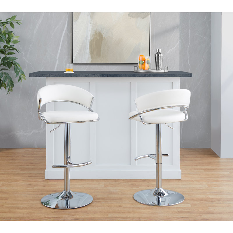 Tabourets de bar réglables avec repose-pieds arrondi Loehr, Chrome, Blanc
