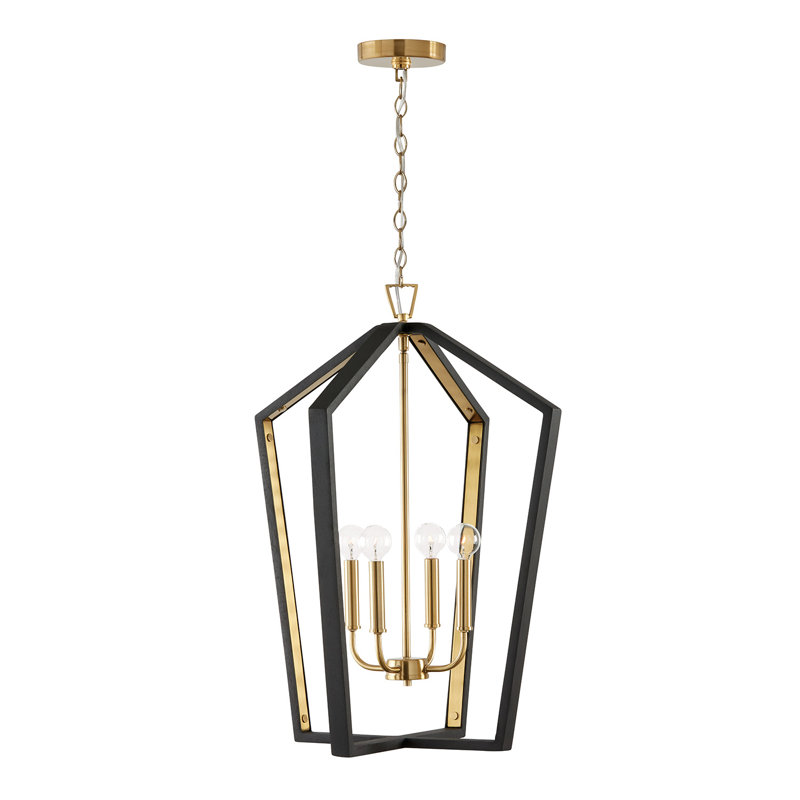 4 - Light Lantern Pendant, Flat Black/Matte Brass